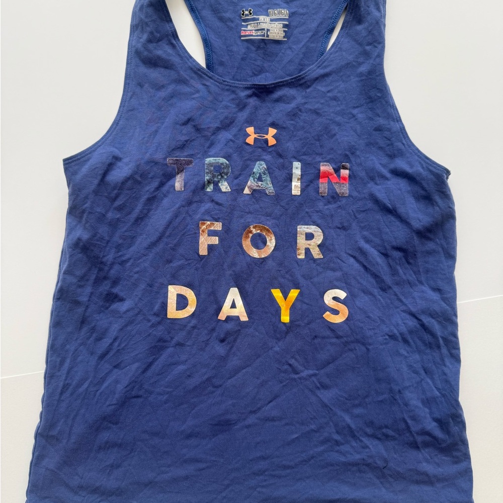 Under Armour Navy Tank Top with Multicolor 'TRAIN FOR DAYS' Graphic